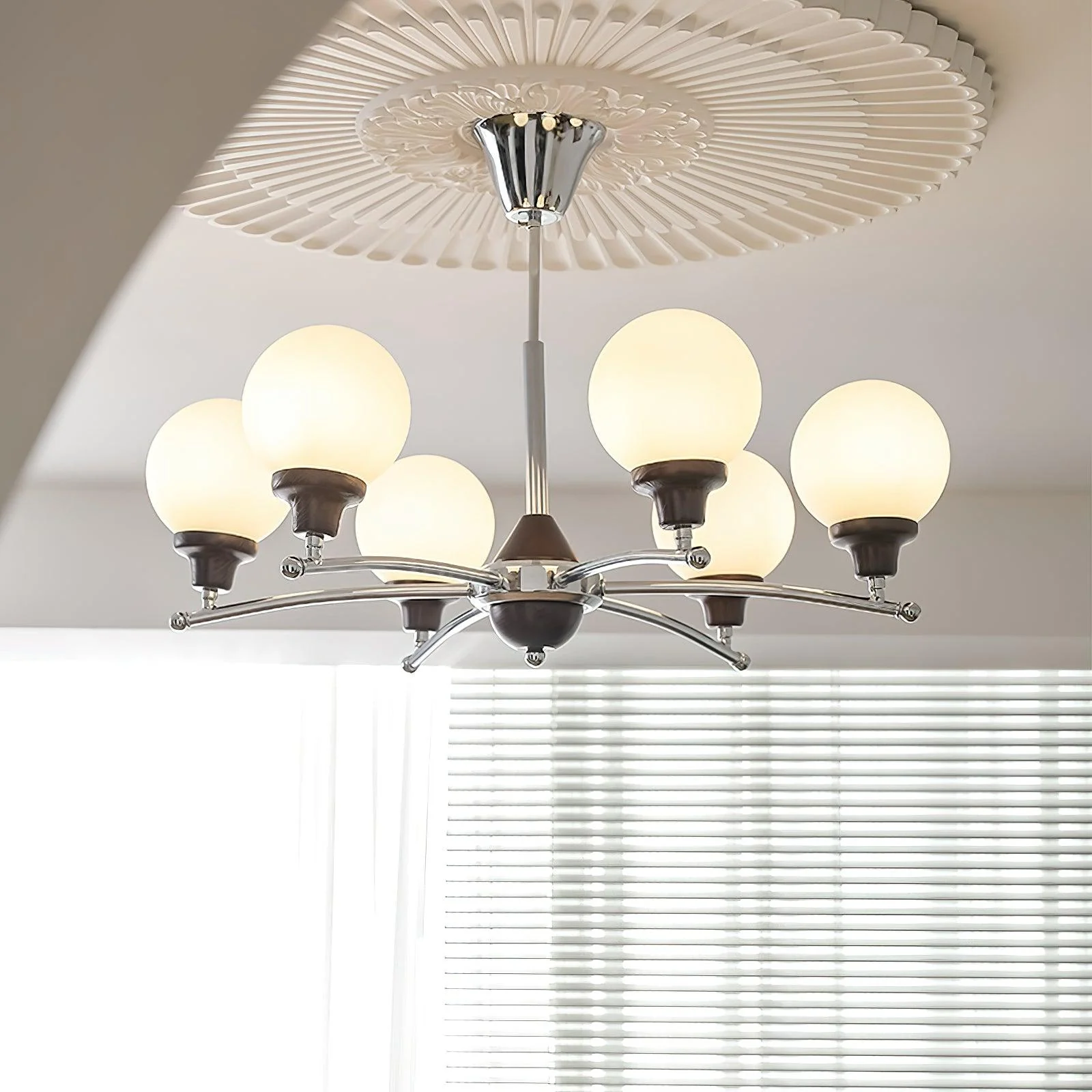Люстра Walnut Glass Ball - 6 плафонов ∅70см x 45см, хром