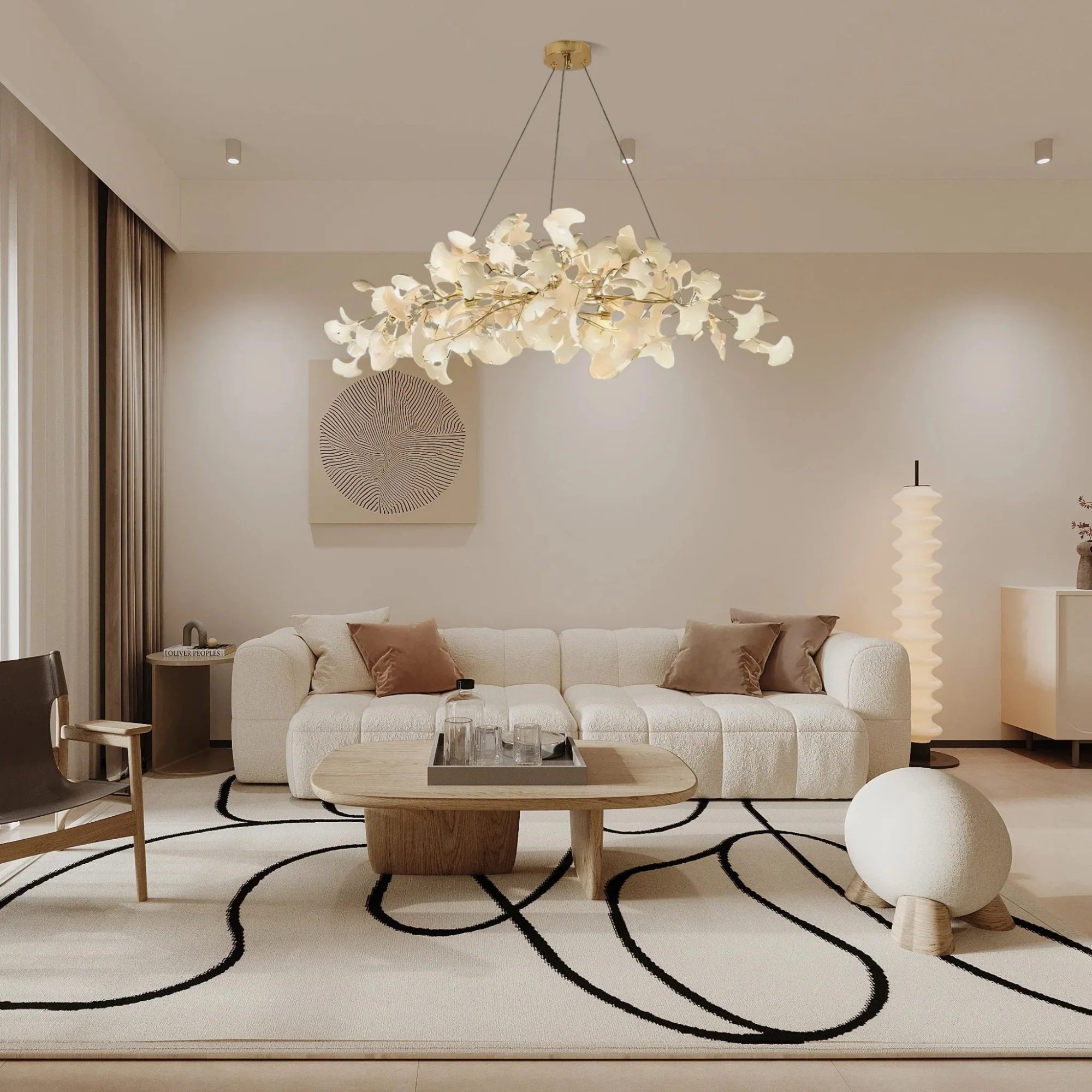 Люстра Gingko N - 200см x 70см x 60см, никель, белый