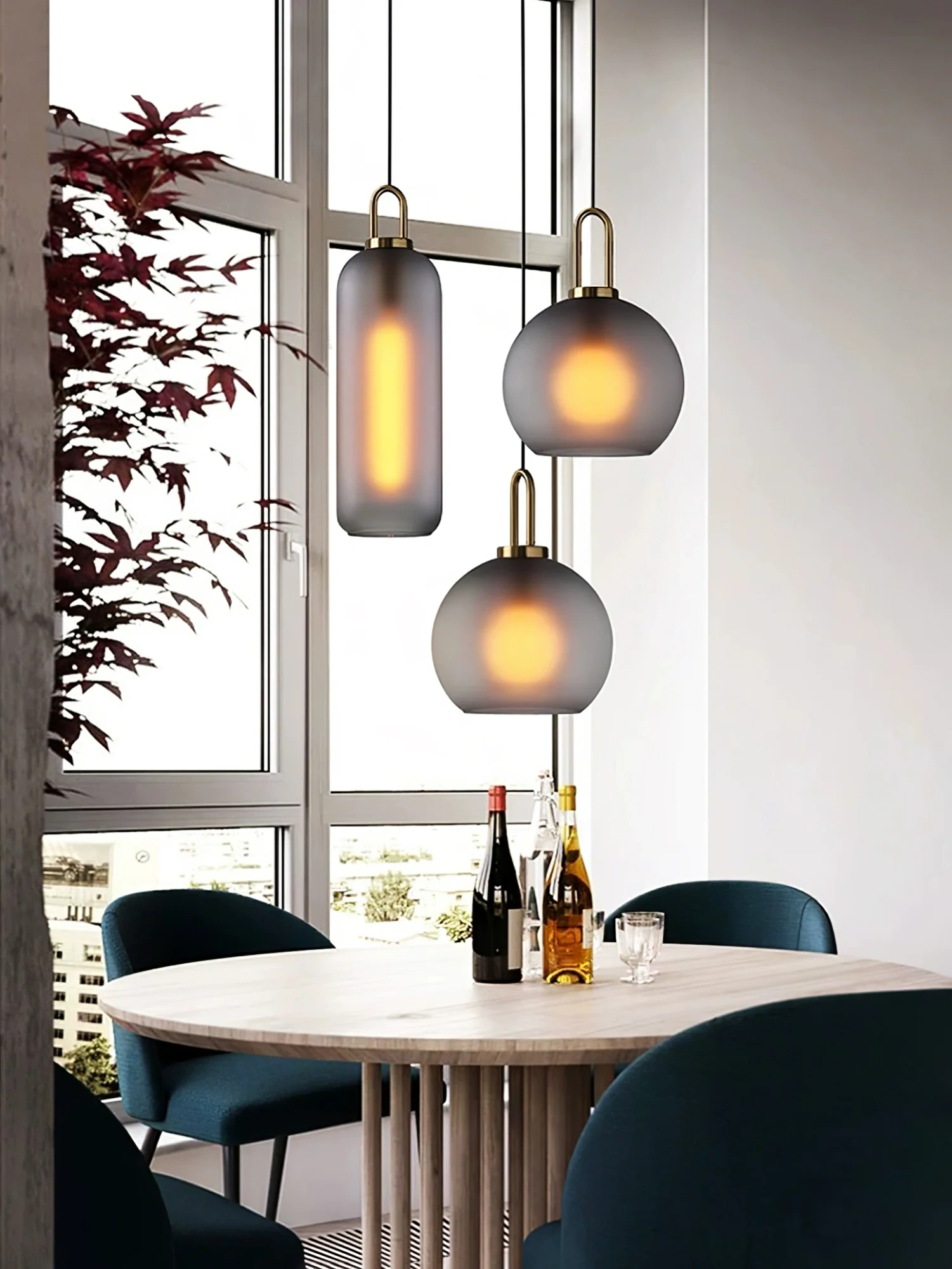 Подвесной светильник Pendulum Glass - ∅30см x 39см, матовый дымчато-серый