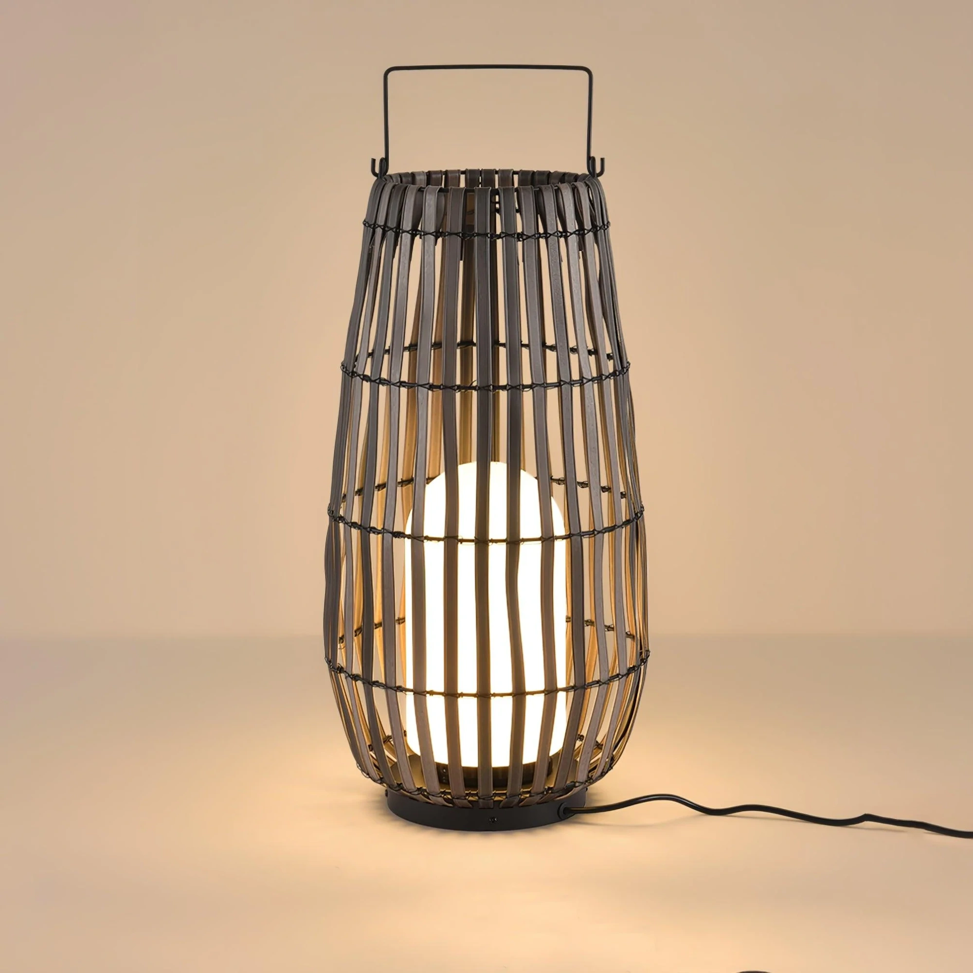 Уличный светильник Tropic Braid Lantern - модель A, проводная версия, ∅35см x 60см, черный, темное дерево